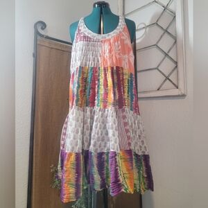 ETC by Lazy Daisy Boho Multi-Colored Patchwork Tiered Cotton Midi Dress Size 3XL